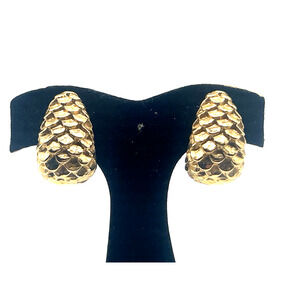 Signed Givenchy 80s Gold Plated Layered Large Chunky Clip On Earrings Vintage